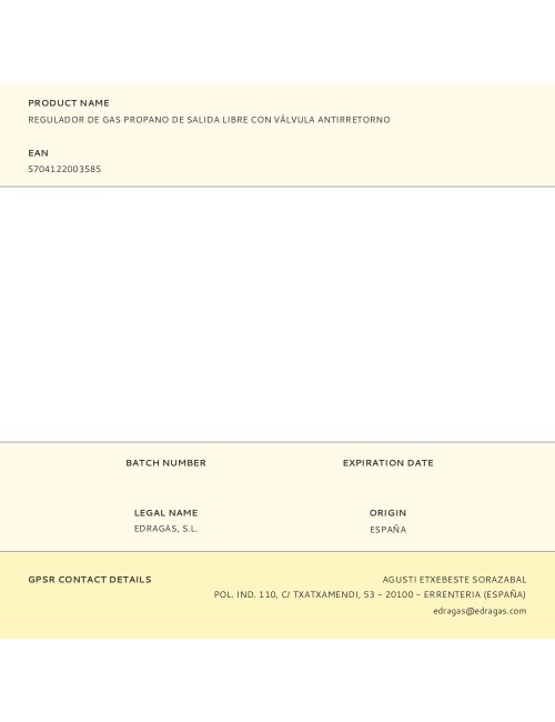 Regulador de gas propano de salida libre con válvula antirretorno