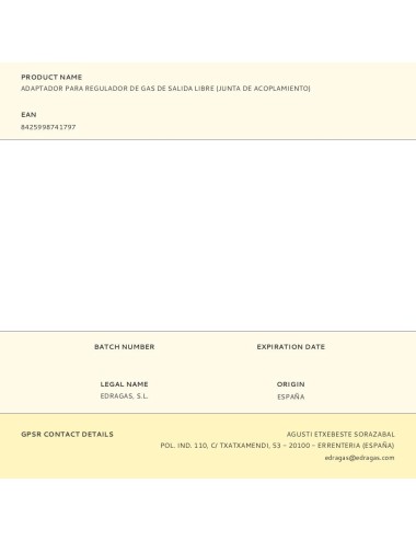 Adaptador para regulador de gas de salida libre (junta de acoplamiento)