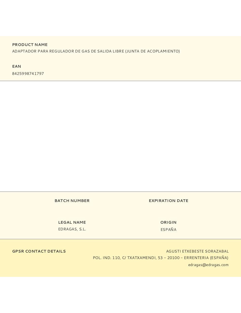 Adaptador para regulador de gas de salida libre (junta de acoplamiento)