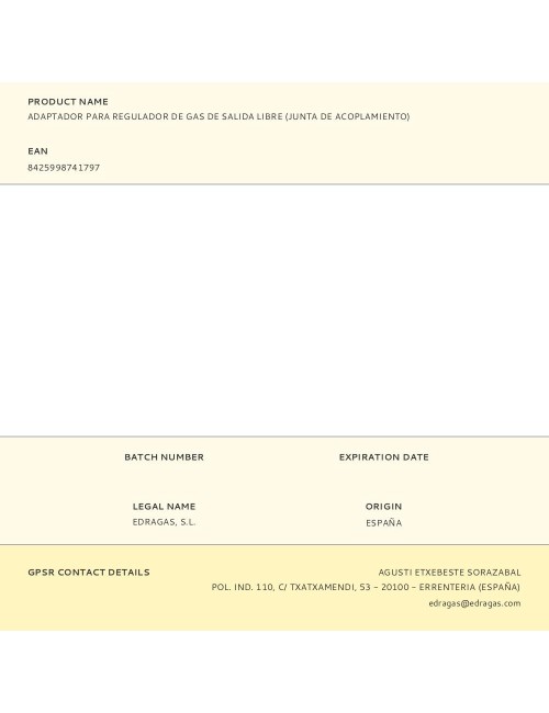 Adaptador para regulador de gas de salida libre (junta de acoplamiento)