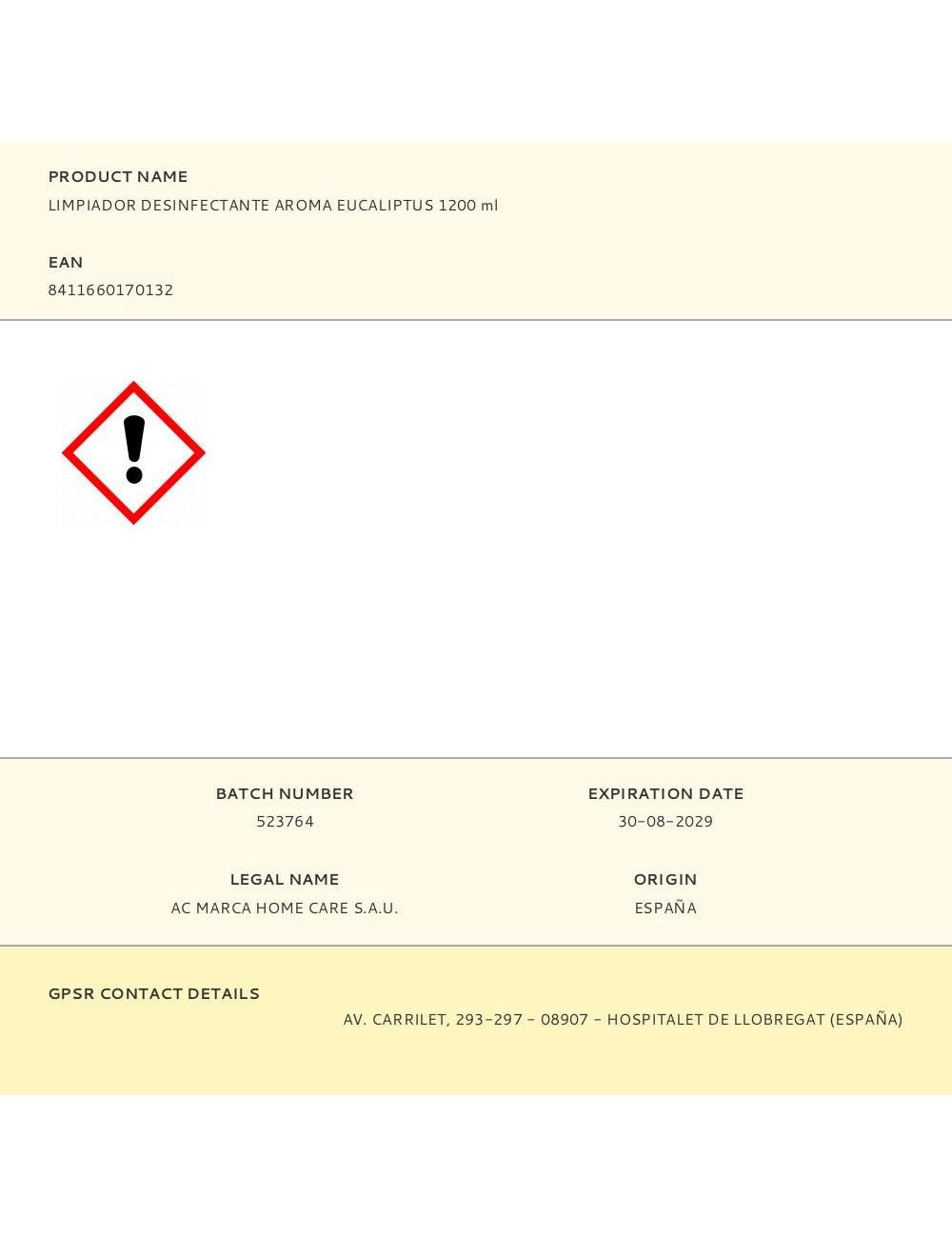 Limpiador desinfectante aroma eucaliptus 1200 ml