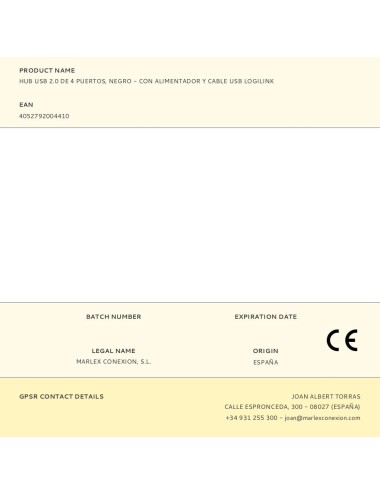 Hub usb 2.0 de 4 puertos, negro - con alimentador y cable usb logilink