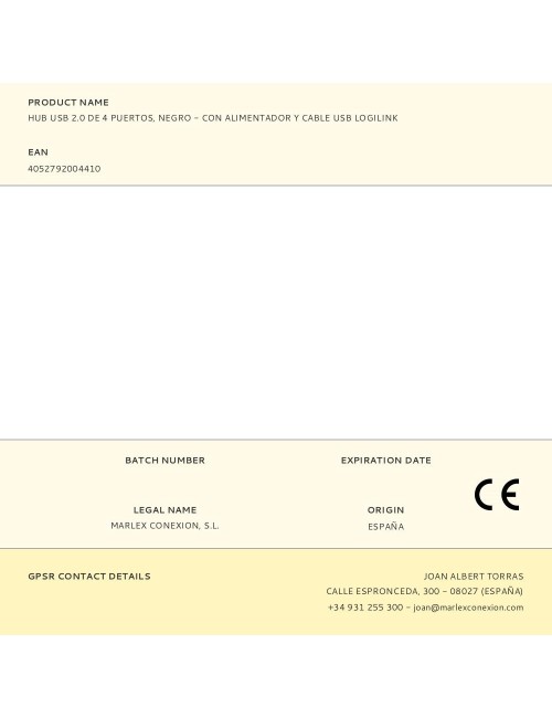 Hub usb 2.0 de 4 puertos, negro - con alimentador y cable usb logilink