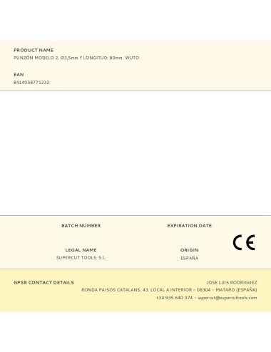 Punzón modelo 2. ø3,5mm y longitud: 80mm. wuto