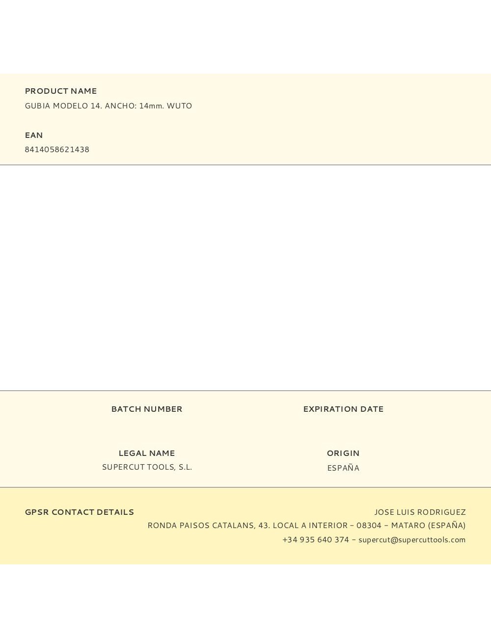 Gubia modelo 14. ancho: 14mm. wuto