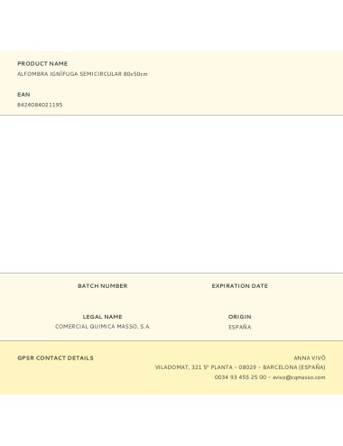 Alfombra ignífuga semicircular 80x50cm