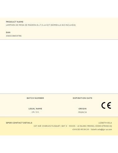 Lampara de mesa de madera 8 x 7,5 cm e27 (bombilla no incluida)