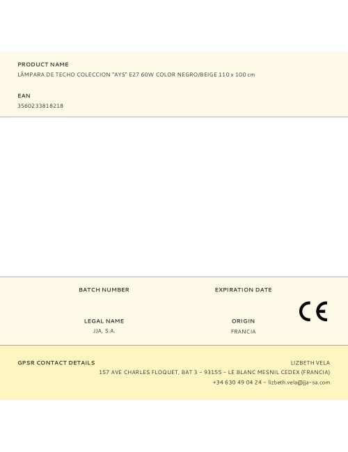 Lámpara de techo coleccion "ays" e27 60w color negro/beige 110 x 100 cm