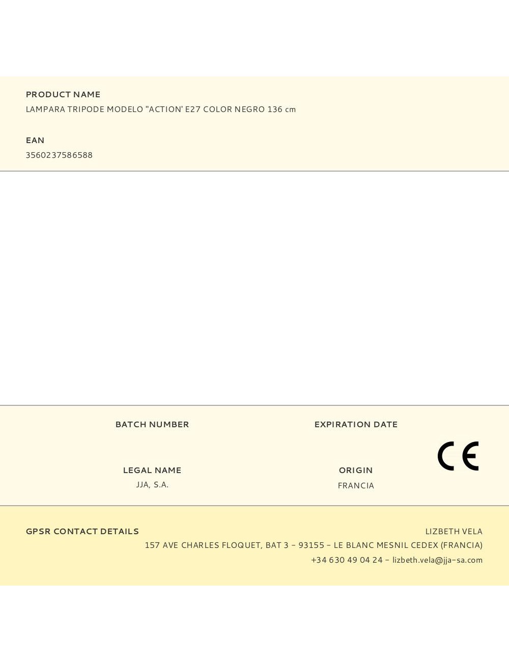 Lampara tripode modelo "action' e27 color negro 136 cm