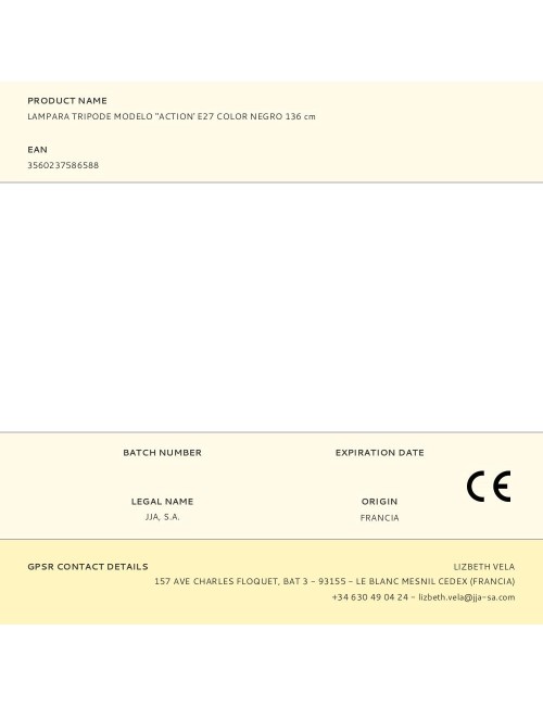 Lampara tripode modelo "action' e27 color negro 136 cm