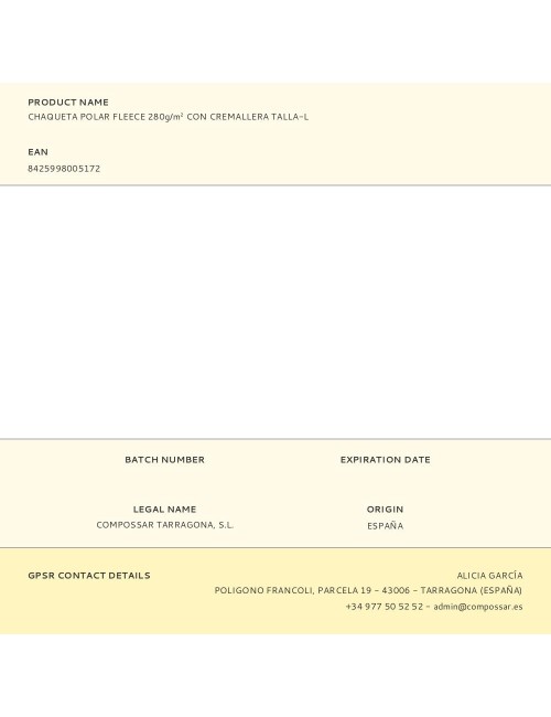 Chaqueta polar fleece 280g/m con cremallera talla-l