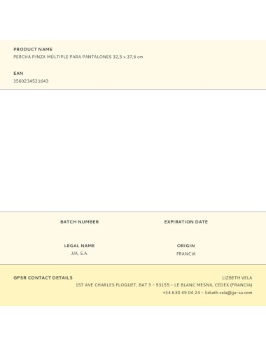 Percha pinza múltiple para pantalones 32,5 x 37,6 cm