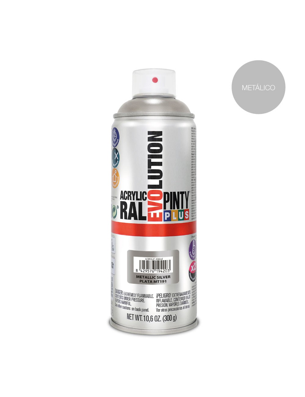 Pintura acrílica spray evolution metalizada 520 cc plata mt191