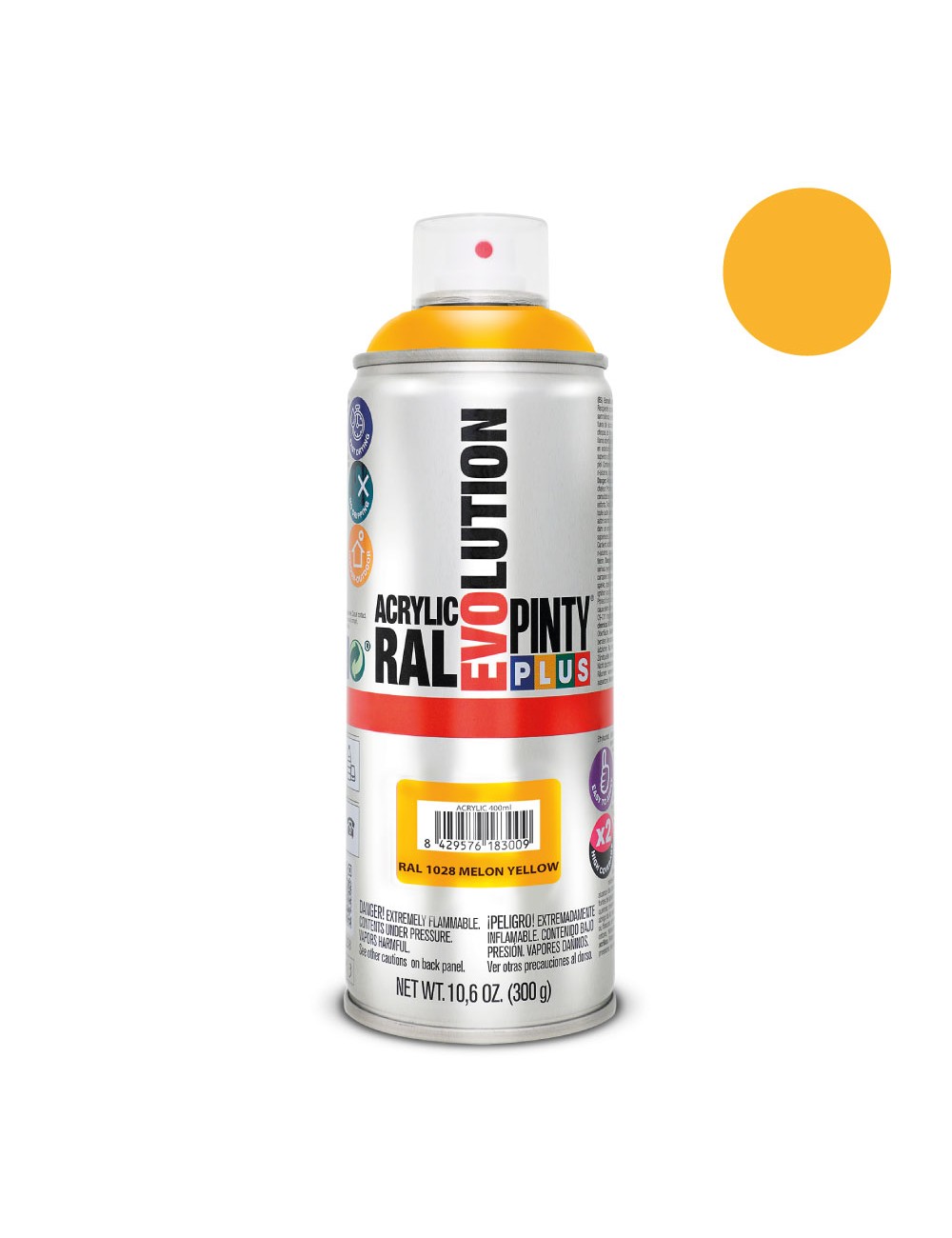 Pintura acrílica spray evolution 520 cc ral 1028 melon yellow 300 g