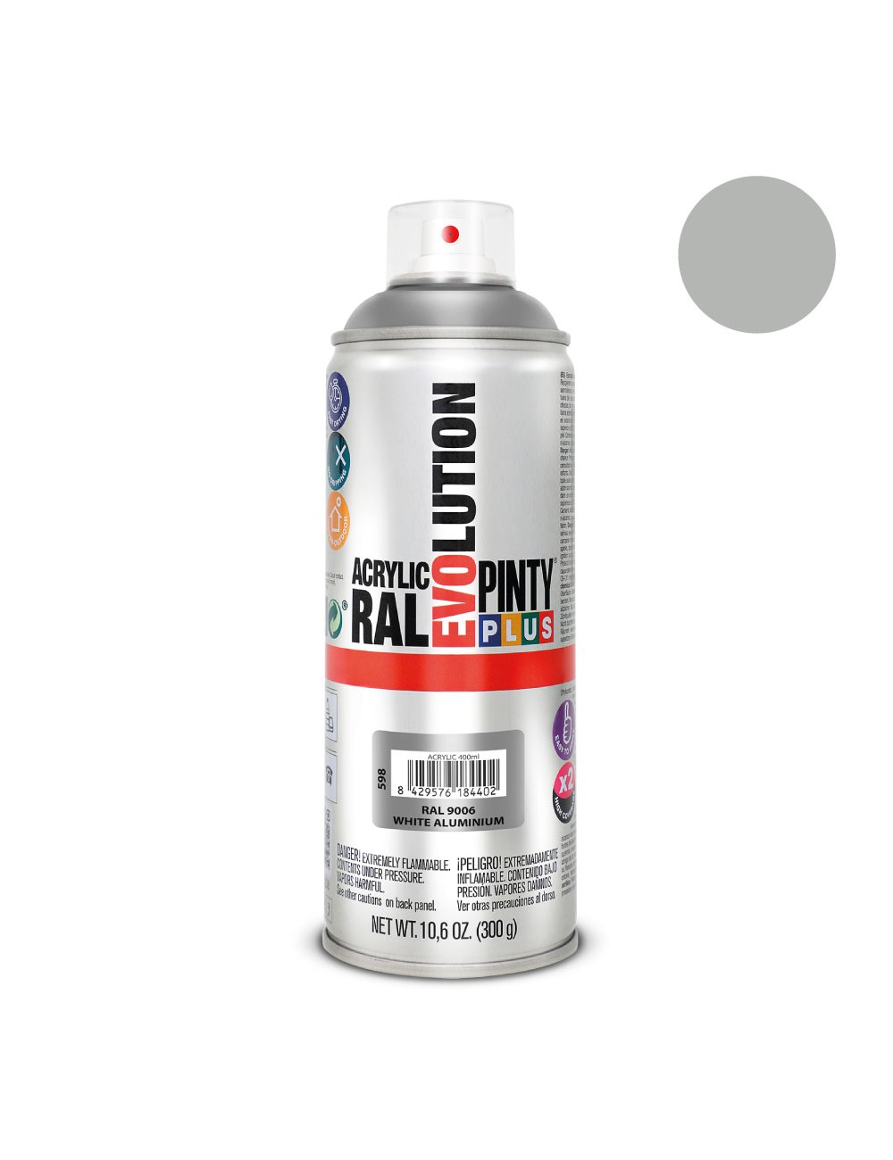 Pintura acrílica spray evolution 520 cc ral 9006 aluminio blanco