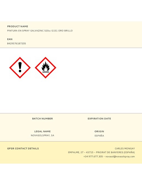 Pintura en spray galvazinc 520cc g151 oro brillo