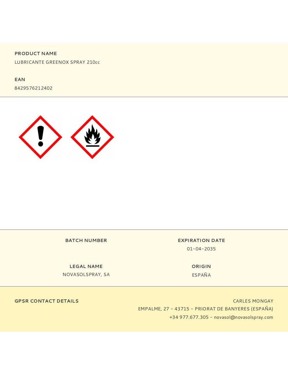 Lubricante greenox spray 210cc