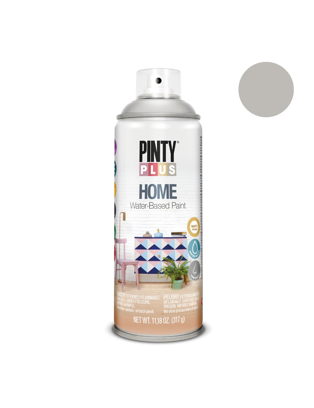Pintura acrílica spray home water-based 520 cc grey moon hm116