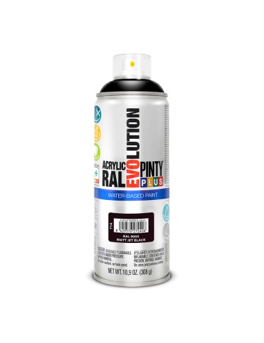 Pintura acrílica spray evolution water-based 520 cc ral 9005 negro intenso mate