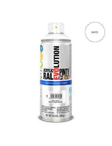Pintura acrílica spray evolution water-based 520 cc ral 9010 blanco puro mate