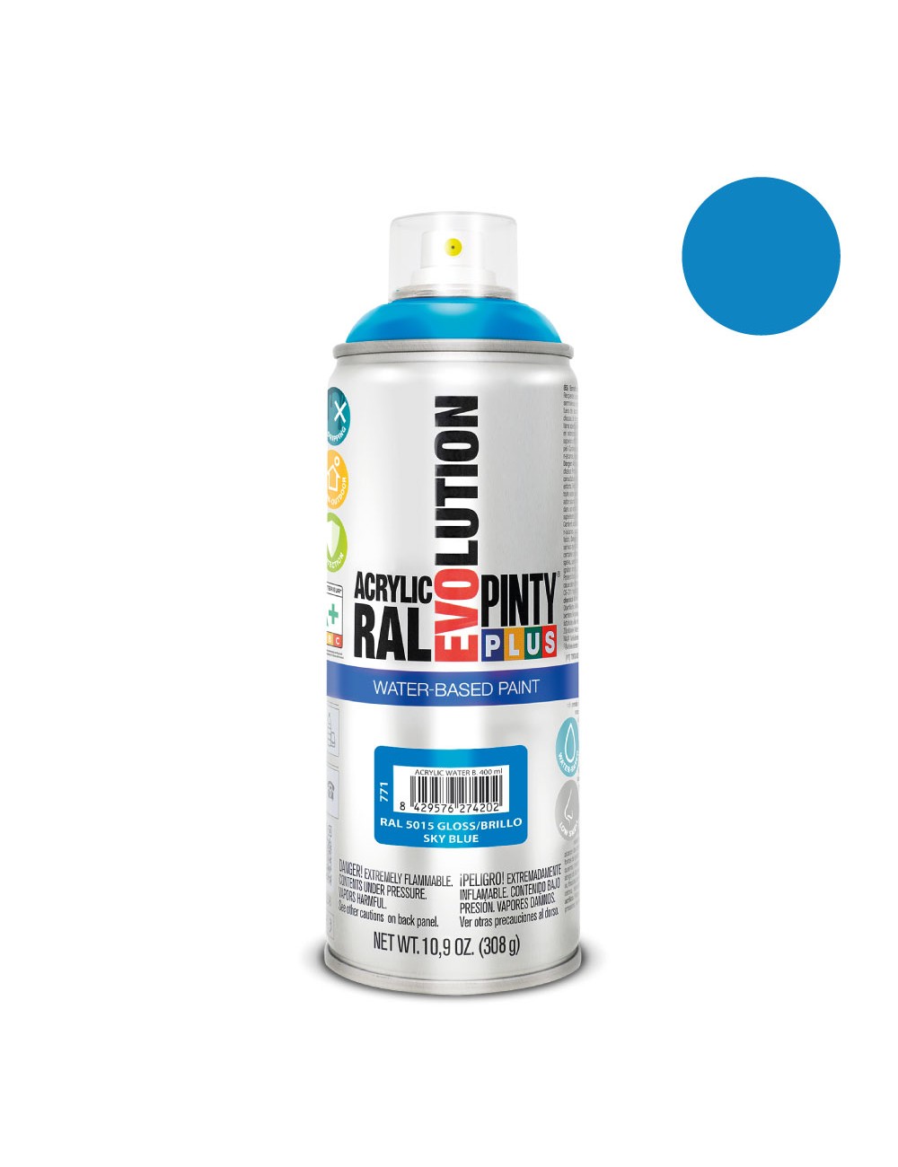Pintura acrílica spray evolution water-based 520 cc ral 5015 azul celeste