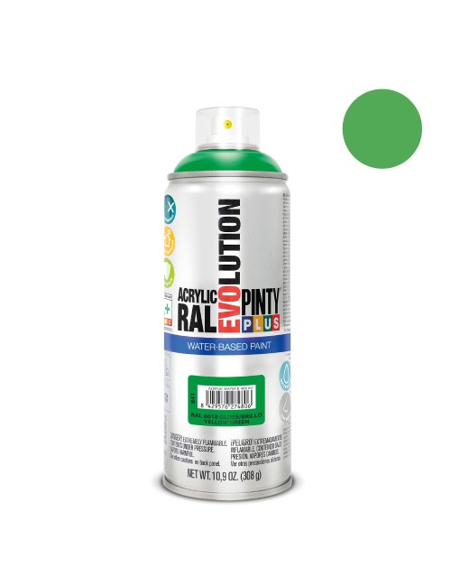 Pintura acrílica spray evolution water-based 520 cc ral 6018 verde amarillento