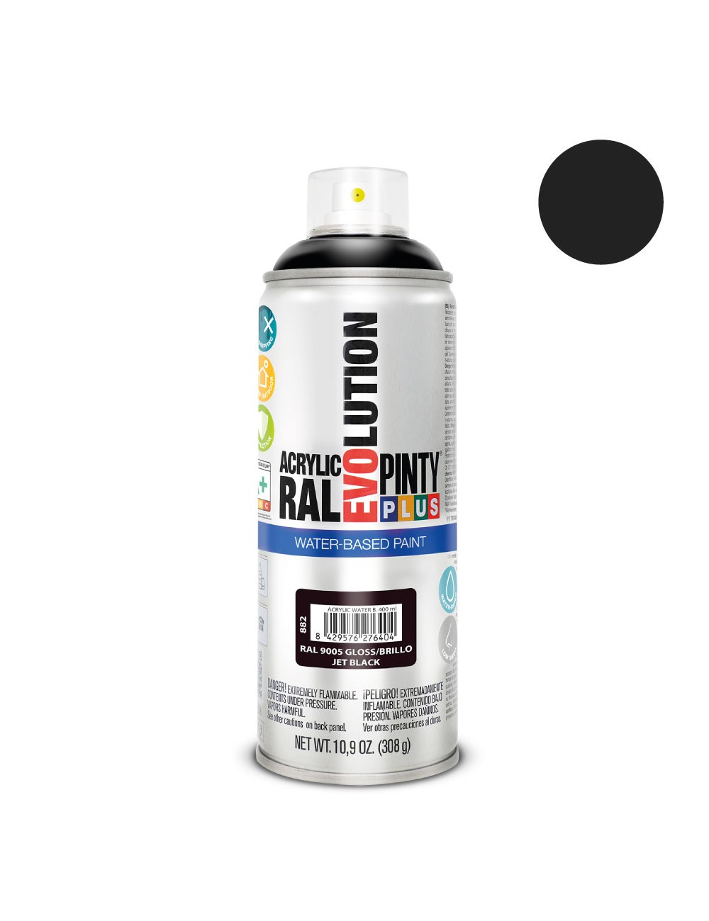 Pintura acrílica spray evolution water-based 520 cc ral 9005 negro intenso