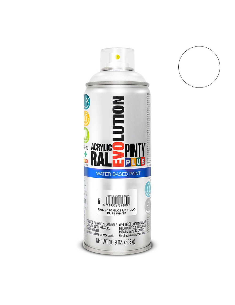 Pintura acrílica spray evolution water-based 520 cc ral 9010 blanco puro