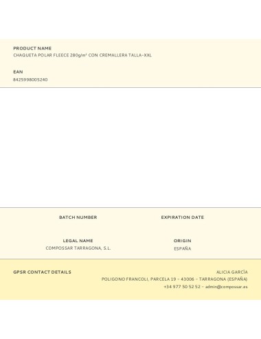 Chaqueta polar fleece 280g/m con cremallera talla-xxl