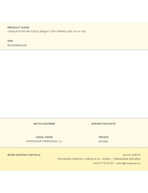 Chaqueta polar fleece 280g/m con cremallera talla-xxl