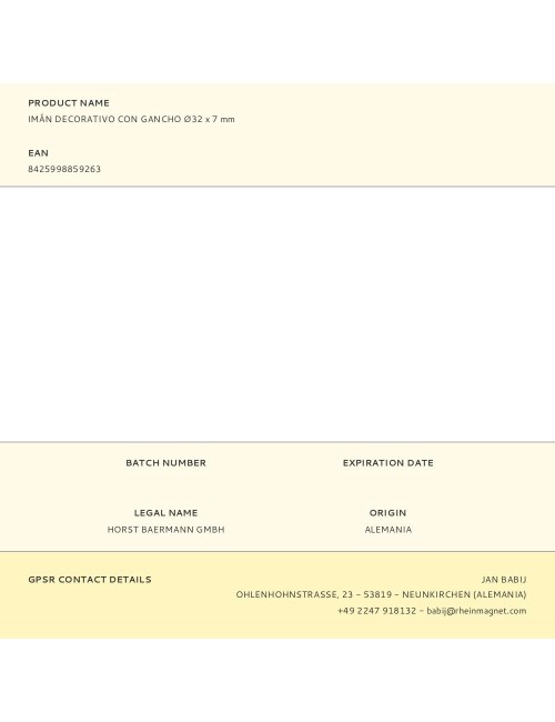 Imán decorativo con gancho ø32 x 7 mm