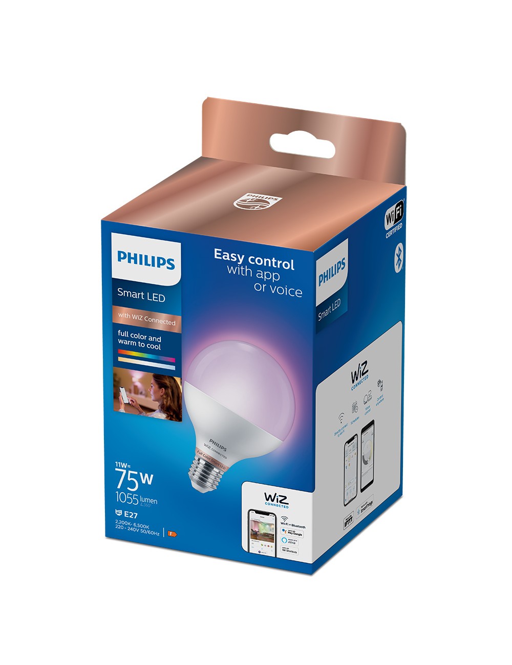 Bombilla inteligente globo e27 11 w 1055 lm 2200-6500 k full colors