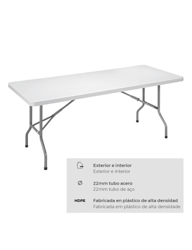 Mesa plegable 180 x 74 x 74 cm tubo ø22 x 1.0 mm