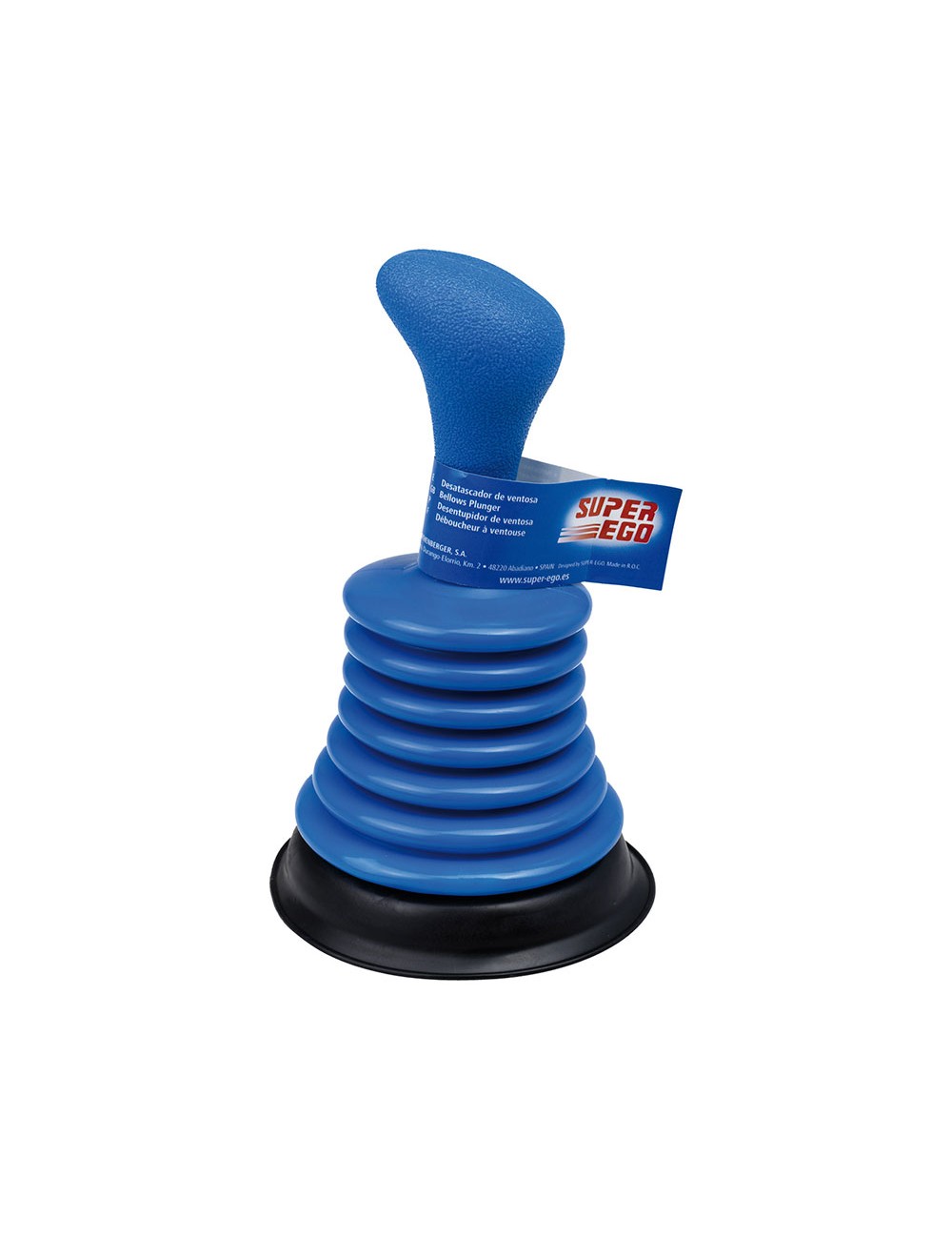 Desatascador manual de ventosa azul, 19 x 11 x 11 cm