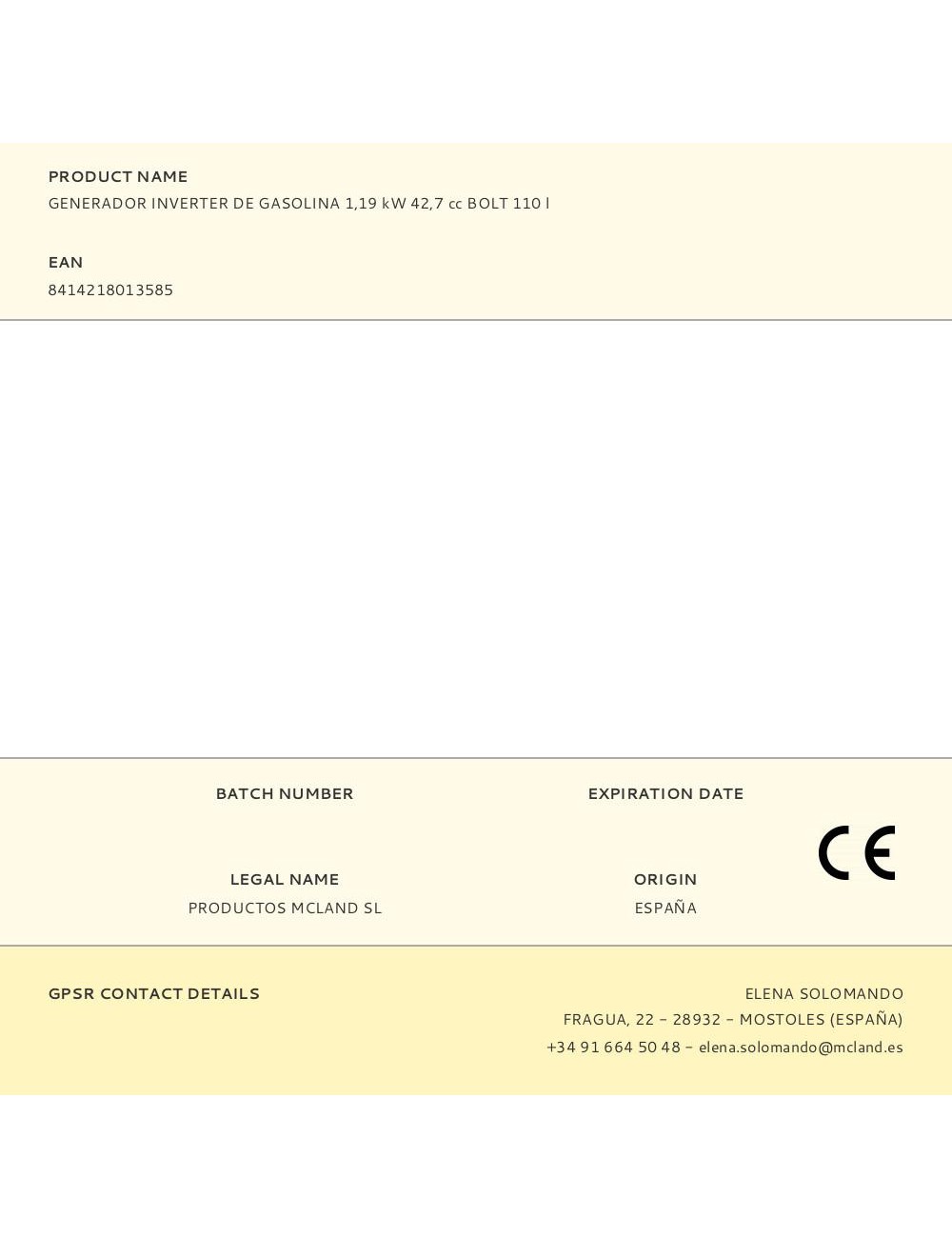 Generador inverter de gasolina 1,19 kw 42,7 cc bolt 110 l