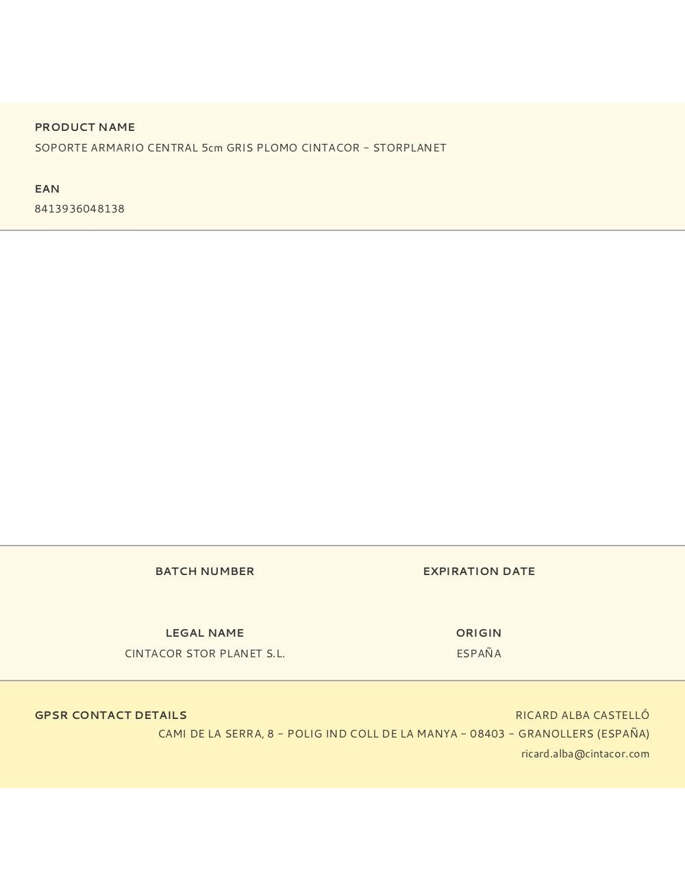 Soporte armario central 5cm gris plomo cintacor - storplanet