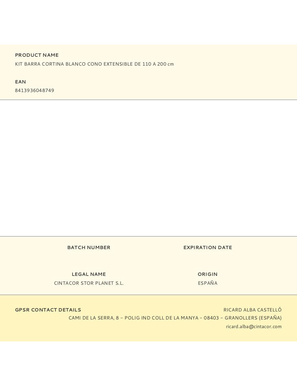 Kit barra cortina blanco cono extensible de 110 a 200 cm