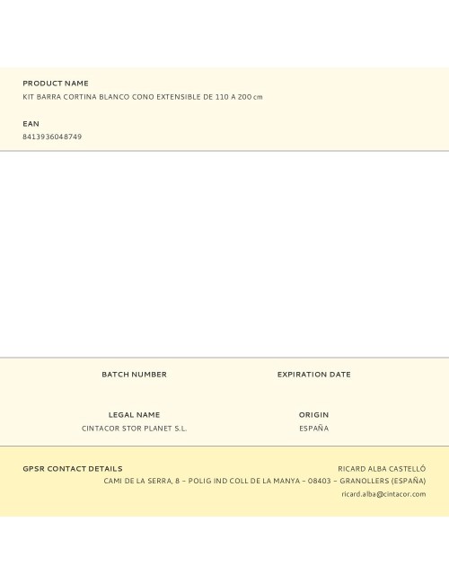 Kit barra cortina blanco cono extensible de 110 a 200 cm