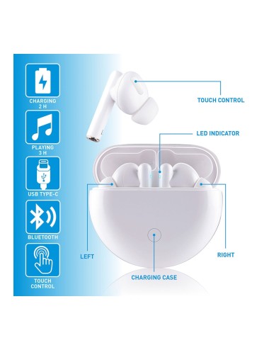 Auriculares earbuds bluetooth con estuche blanco