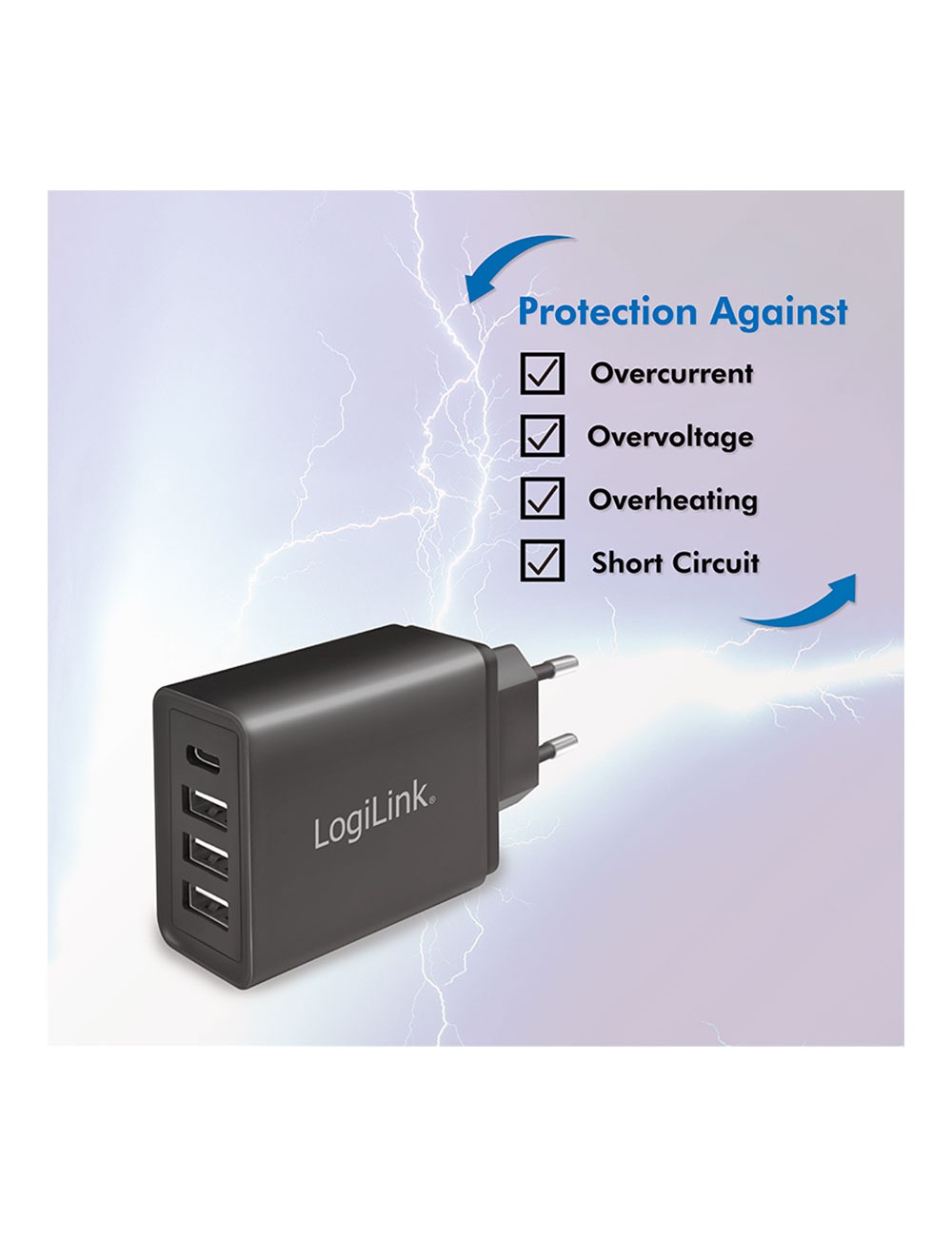 Cargador 27 w con 4 conexiones usb negro