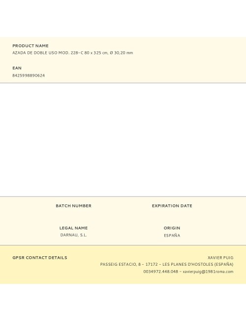 Azada de doble uso mod. 228-c 80 x 325 cm, ø 30,20 mm