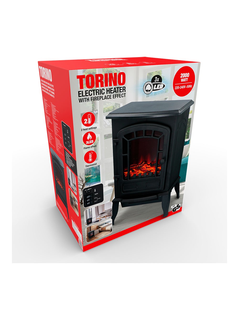 Estufa/chimenea de led modelo torino 2000 w