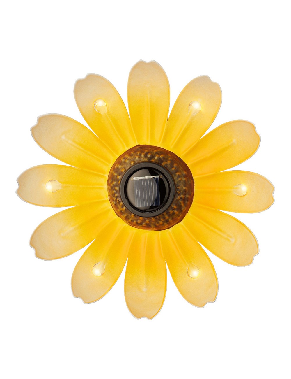 Figura luz solar metalica con forma de flor ø14 x 4 cm colores surtidos