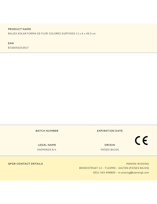 Baliza solar forma de flor colores surtidos 11 x 6 x 49,5 cm