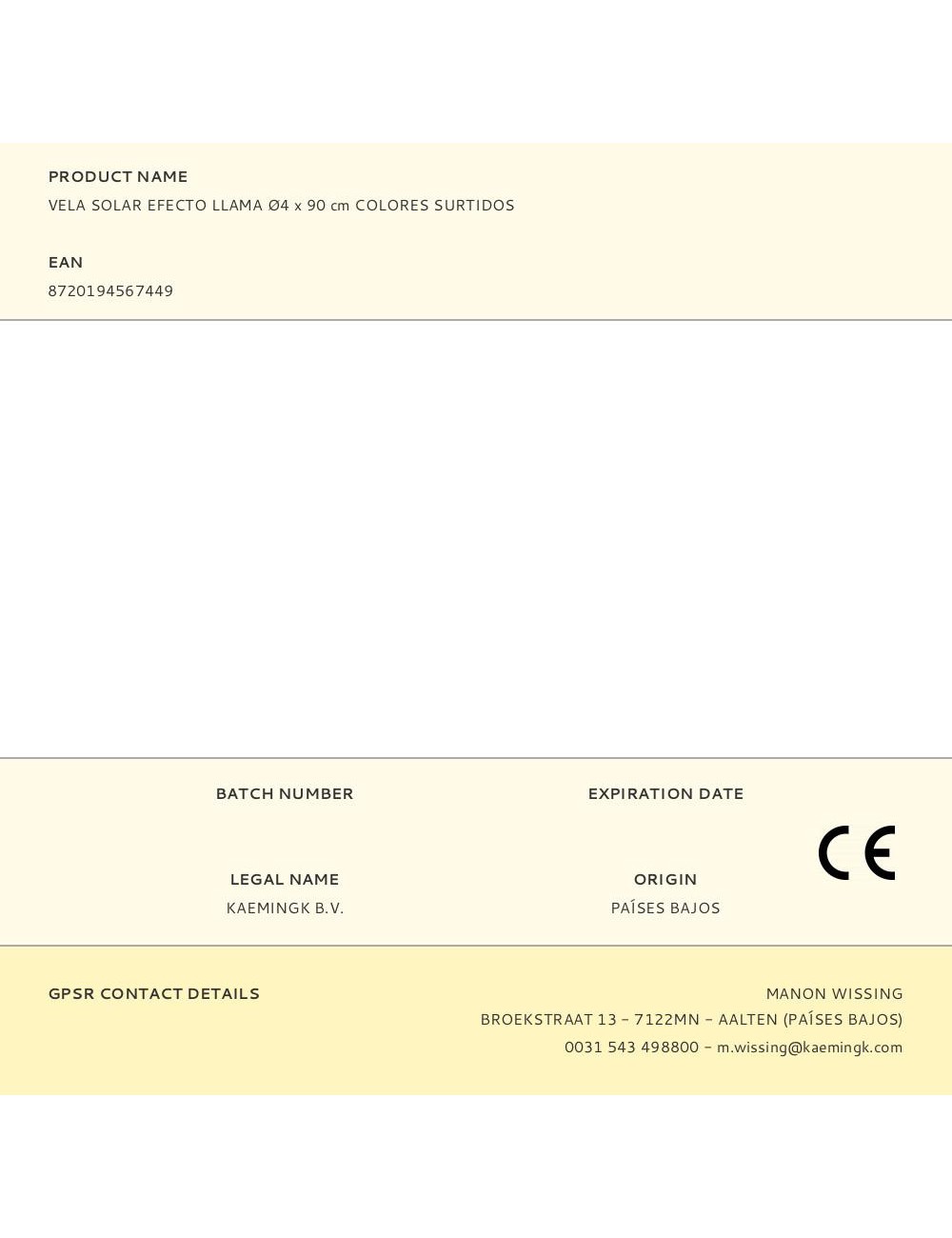 Vela solar efecto llama ø4 x 90 cm colores surtidos