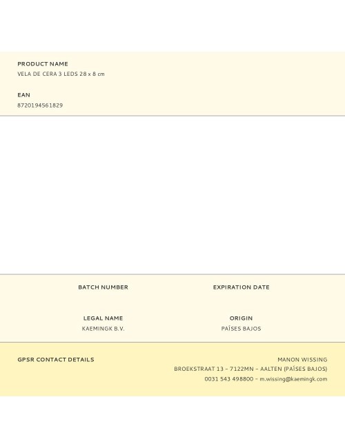 Vela de cera 3 leds 28 x 8 cm