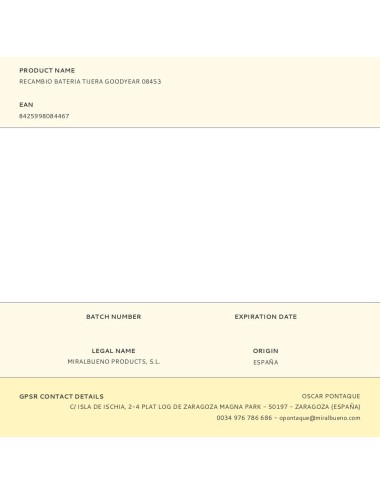 Recambio bateria tijera goodyear 08453