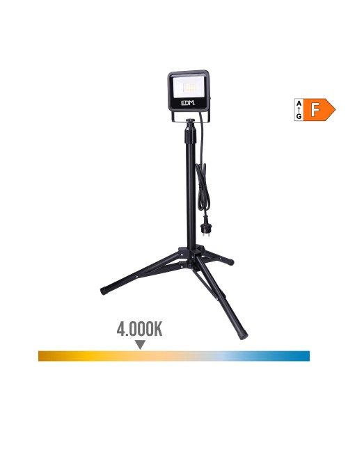 Foco proyector led con trípode, 30 w, 2370 lm, 4000 k, luz día, black series