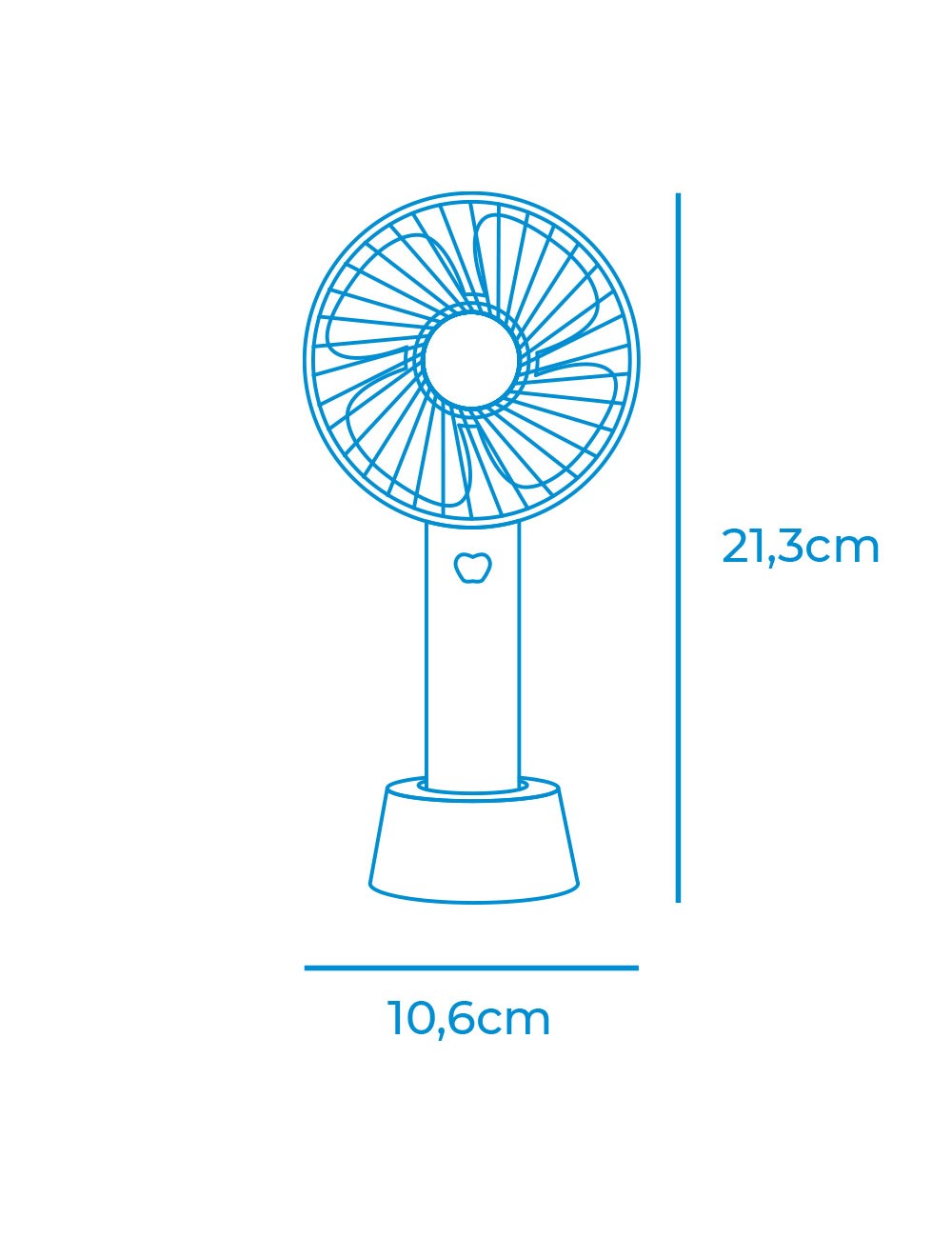 Ventilador de mano, recargable. 4,5 w aspas 10,6 x 6,5 x 22 cm