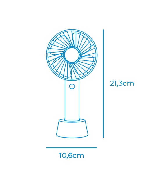Ventilador de mano, recargable. 4,5 w aspas 10,6 x 6,5 x 22 cm